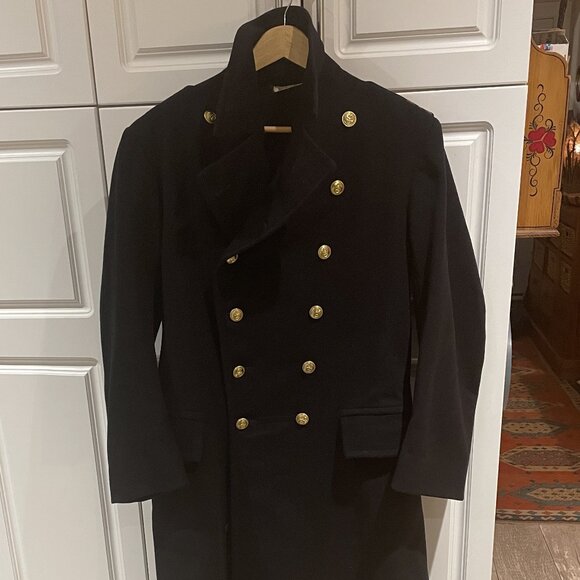 VTG WW2 Canadian RCN Navy Officers Great Coat Wool Mens Medium - Picture 1 of 13